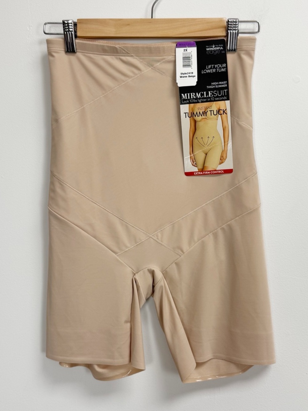 Miraclesuit High Waist Thigh Slimmer Shaper Shorts 2X Beige Extra Firm NWT